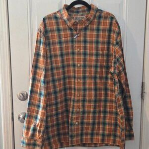 Duluth Trading Co Men's Orange Plaid Untucked BBQ long sleeve Relaxed fit 38900